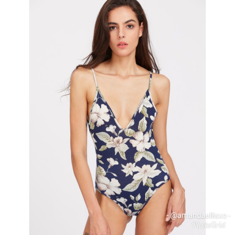 Floral Print Backless Bodysuit